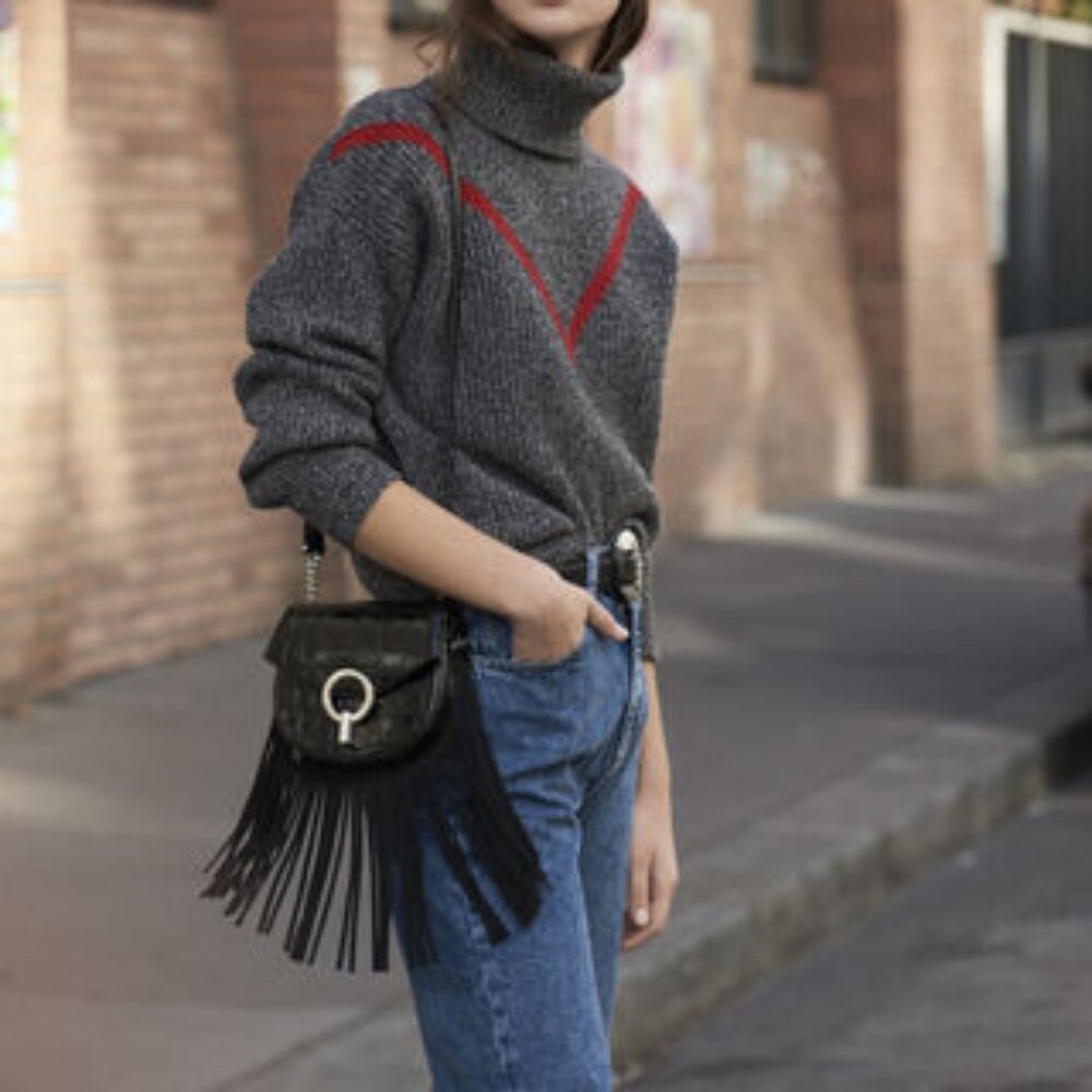 Sandro Roll Neck Marled Knit Sweater Grey